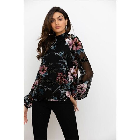 Yumi Kim S Lexington Avenue Smocked Collar Top in Timeless Burnout Velvet NWT - Picture 1 of 10